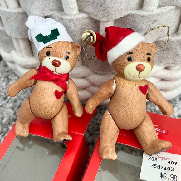 Pair of Vintage Silvestri Porcelain Teddy Bear Christmas Tree Ornaments NOS - Picture 12 of 13